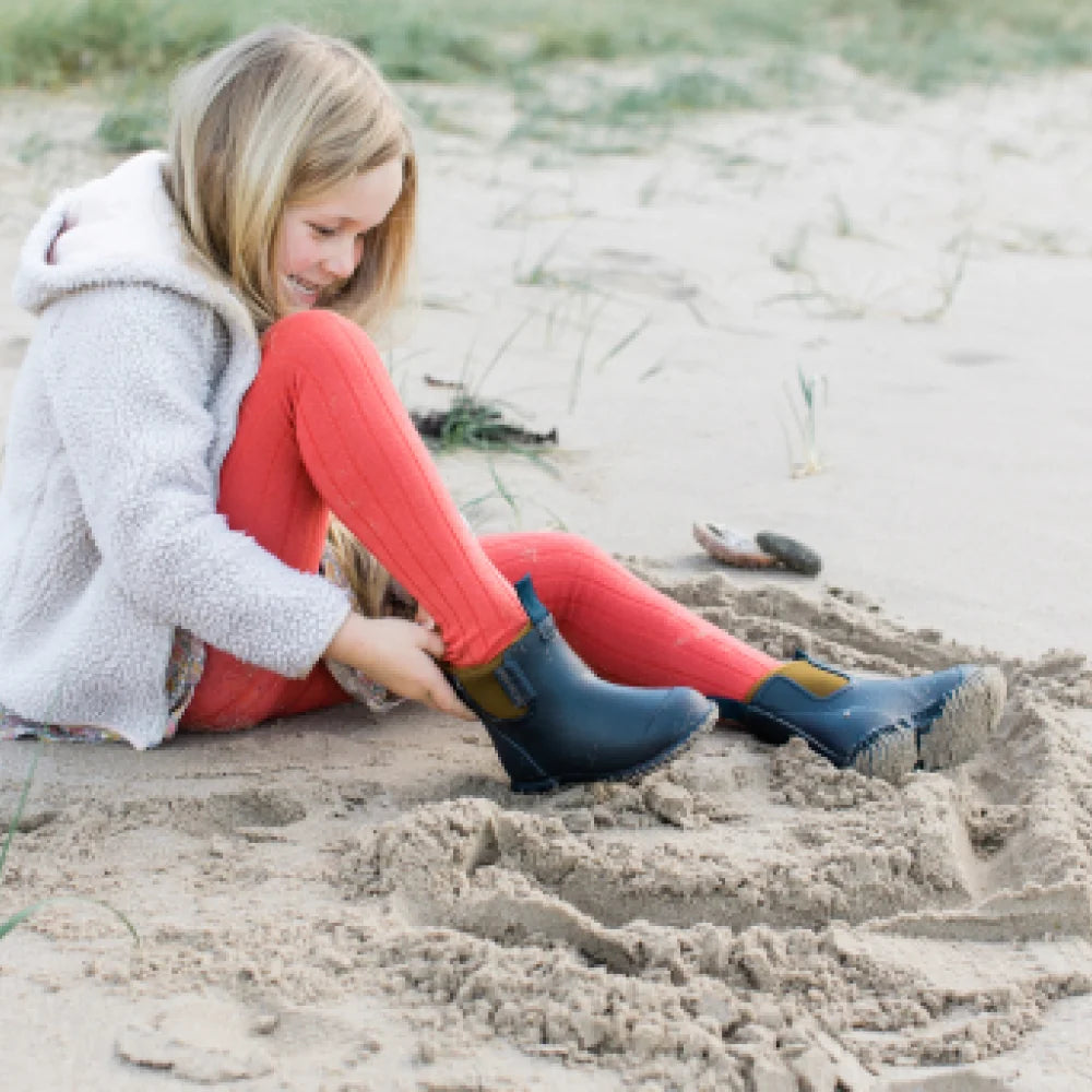 Bobbi Kids Gumboot // Oxford Blue & Tan