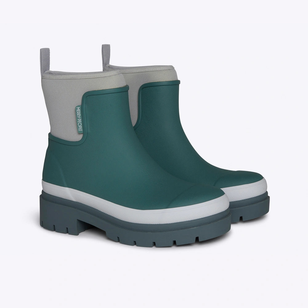 Teal top green boots